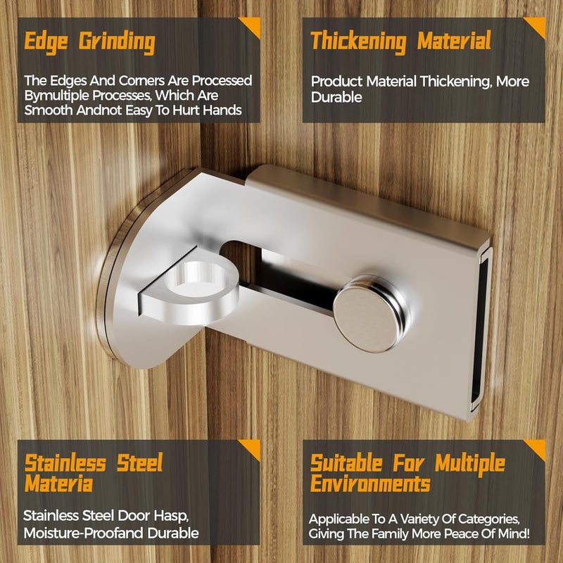 GMSP Sliding Door Lock, 90 Degree Door Hasp Latch Lock, Stainless Steel Security Right Angle Padlock with Screws for Push/Sliding/Barn Doors (1PC, Silver, Large) - Image 4